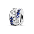 Silberne Spiralperle mit blauen Edelsteinen und klarem Zirkonia für DIY-Schmuckstücke - Glänzender Band-Stopper-Clip (KTC584)