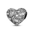 Silver heart charm with swirl patterns and clear zircon stones for bead bracelets - Tree of Life Heart Style (KTC321)