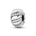 Silberner Spiral-Charm mit Pavé-Zirkonia-Akzenten für DIY-Schmuckarmbänder - Glänzender Drehseil-Stopper-Clip (KTC672)