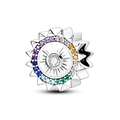Silberner Sonnenanhänger mit regenbogenfarbenen Edelsteinen und klarem Zirkonia - Auge des Lichts Charm (KTC512)