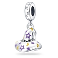 Dettaglio ciondolo a cappello da mago in argento con smalto bianco e stelle viola - Ciondolo Cappello Magico
