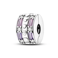 S925 Silber Anhänger mit lila Smaragdschliff Steinen und Herz-Relief Details - Herz Rosa Lila Quadratischer Fester Clip (KTC801)