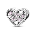 Silver heart charm with pink cubic zirconia and Love you engraving for bracelets - Heart Pink Zircon Style (KTC238)