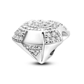 Silver faceted diamond charm with pave-set clear cubic zirconia for charm bracelets - Sparkling Diamond Style (KTC524)