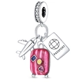 Detail of silver travel charms including a passport, suitcase and airplane with zircons - Pac291 - Luggage Airplane Passport And Three-piece Set