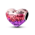 S925 silver gradient enamel heart charm with love engravings for DIY bracelets - Love Text Style (KTC620)