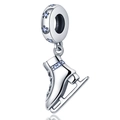 Detailed close-up of a silver ice skate charm with blue crystal stones and snowflake ring - Ice Skate Style (W-PAC032)