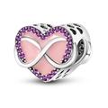 Silver heart charm with pink enamel, infinity symbol, and purple cubic zirconia stones - Infinity Symbol Heart Style (KTC054)