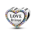 Silver heart charm with rainbow stones and LOVE is love engraving for jewelry - Colorful Zircon Love Heart Style (KTC500)