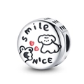 Charm en argent avec motifs chien ours et cœurs rouges avec gravure smile nice - Breloque Motif Fleur et Animal (W-PAC579)