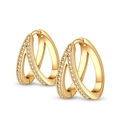 Λεπτομέρεια από επιχρυσωμένα σκουλαρίκια με διπλούς κρίκους και σχέδιο από ζιργκόν - Στυλ Στρογγυλό Ένθετο (PAE020-2)