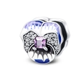 Charme de fleur de pensée en argent avec émail violet et pierre carrée - Breloque Fleur Dégradé Bleu (W-PAC594)