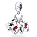 Silver poker card charm pendant with heart gemstone and four miniature aces in enamel - Playing Cards Style (W-PAC130)