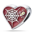 Silver heart charm with red enamel spider web design and yellow gem accents - Spider Web Heart Charm