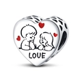 Detail showing heart charm with boy girl illustration and LOVE text for bracelet - Heart LOVE Bead (PAC816)