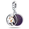 Silver Halloween charm with purple moon and spooky castle silhouette for bracelets - Devil Castle Two-Piece Pendant