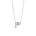 Macro view of silver Evil Eye necklace with rainbow enamel and Hamsa Hand charm - Evil Eye Style (PAN005) / Silver