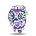 Detailed macro view of silver owl charm with graduation cap and purple heart gemstone - Purple Heart Gem Owl Style (PAC832)