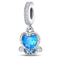 Close-up of heart-shaped blue gemstone pendant with silver hollow fairy tale design - Swan Mirror (PAC827)