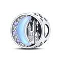 Detailed charm with silver moon, blue castle, purple crystals, and heart cutout details - Moon Castle Bead (PAC828)