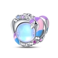 Detailed view of fairy tale unicorn charm with blue moonstone and colorful enamel - Moonlight Unicorn Bead (PAC830)