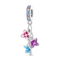 Detailed view of silver charm with three colorful enamel flowers and pave gemstones - Colorful Small Flower Pendant (PAC846)