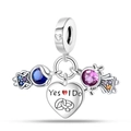 Detailed charm with Yes I Do engraved heart and colorful zircon star dangles on silver - Yes I Do Starry Triple Pendant
