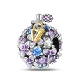 Floral silver charm bead with purple enamel and gold V pendant for DIY bracelets - Romantic Floral Perfume Bottle (PAC863)
