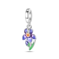 Silver iris flower pendant with purple enamel and orange gemstone for DIY necklaces - Iris Flower Pendant (PAC922)