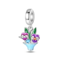 Macro detail of pansy flower basket charm in 925 silver with colorful enamel and crystals - Pansy Flower Pot Pendant (PAC924)