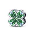 Detailed view of silver four-leaf clover charm with green enamel and marquise cubic zirconia - Four-Leaf Clover (PAC984)