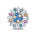 Macro detail of sun-shaped 925 silver charm with colorful inlaid zircon gemstones - Colorful Sun (PAC985)
