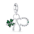 Detail of silver charm featuring green clover, wishbone and horseshoe with Good Luck engraving - Good Luck Horseshoe Charms (PAC929)