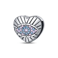 Detailed close-up of heart-shaped evil eye charm with colorful inlaid crystals - Guardian Eye (PAC986)