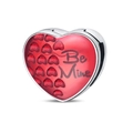 Detail of a red heart-shaped charm with Be Mine text and glitter hearts in 925 silver - Red Heart