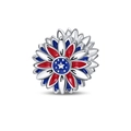 Detail of flower charm bead with American flag enamel colors and star pattern center - American Style Patriotic Sunflower