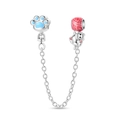 Détail de la chaîne de sécurité chat en argent avec patte bleue et boule rose pour bijoux - Chaîne de sécurité Chat jouant avec une balle