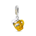 Macro detail of silver beer mug charm with yellow enamel and sparkling zircon stones - Full Beer Mug Pendant (PAC1319)