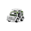 Detailed macro view of green enamel off-road car charm with JUST GO engraving and stones - Adventure Car Bead