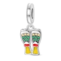 Detail of silver beer mug charm with green zircon stones and heart motif for bracelets - Cheers Beer Mugs Pendant (PAC1322)