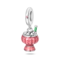 Detail view of pink glitter champagne bucket charm with green bottle and star element - Ice Beer Party Pendant (PAC1323)