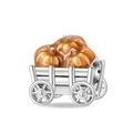 Detail showing pumpkin carriage charm in silver with orange glass pumpkin accents - Farm Pumpkin Pile Bead (PAC1371)