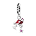 Detail of silver cocktail glass charm with red enamel and dangling star for DIY jewelry - Romantic Red Wine Glass Pendant (PAC1324)