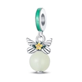 Luminous butterfly and flower charm with green enamel loop and translucent bead - Glowing Emerald Green Bead Style (PAC1151)