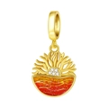 Macro shot of sunrise ocean charm with orange enamel waves and sparkling crystals - Sunrise Over Sea Charm (OTC1226)