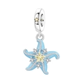 Close-up of starfish charm with blue enamel and yellow star zircon for DIY bracelets - Starfish Pendant (OTC1610)