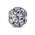 Detailansicht Juni-Geburtsstein-Charm mit Mond-Stern-Mustern und lila Zirkonia-Stein - Juni Geburtsstein (PAC1360-6)