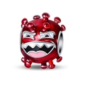 Detailed view of a red monster charm with enamel finish for DIY jewelry bracelets - Red-Eyed Virus Bead