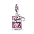 Dettaglio del charm tarocchi Gli Amanti con cigni in smalto rosa e cristallo - Ciondolo Gli Amanti dei Tarocchi (PAC1435)