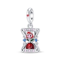 Dettaglio pendente a clessidra in argento con rosa, teschio e zirconi colorati vivaci - Ciondolo Morte dei Tarocchi (PAC1437)
